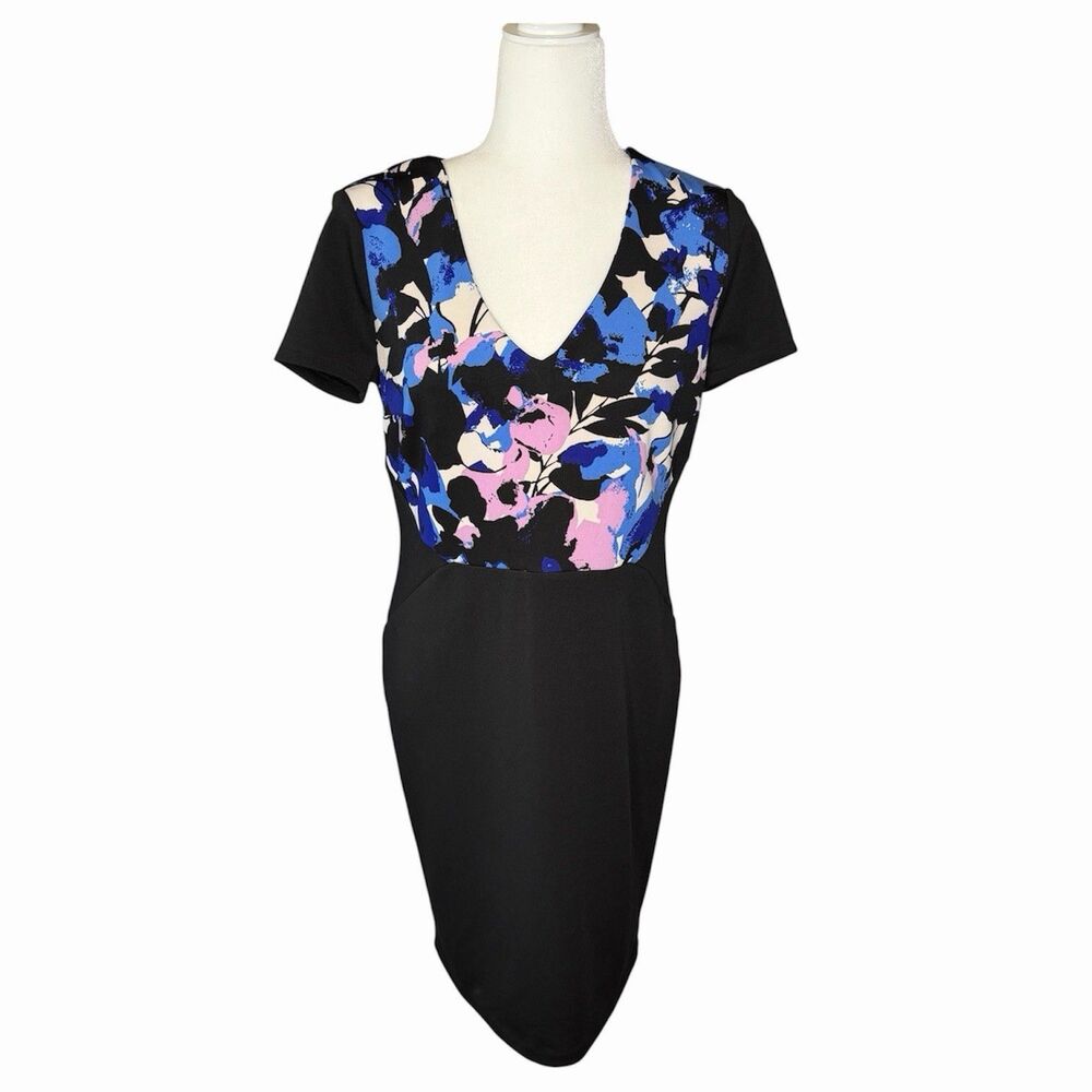 Worthington Black Floral Cap Sleeve Dress Women's 10 Career Artsy Business